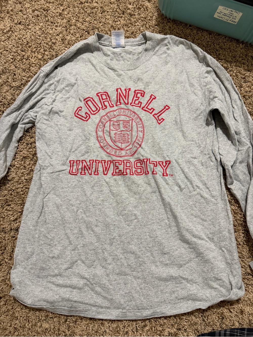Cornell University Gray Long-Sleeve Shirt with Red Logo